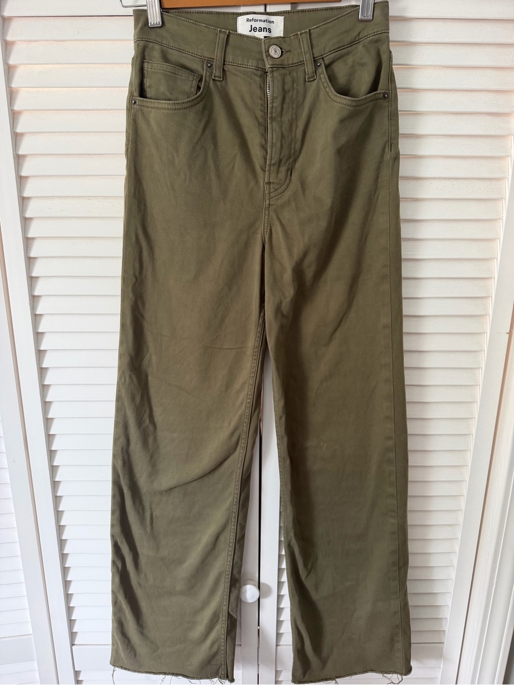 Reformation Emma High Rise Wide Leg Olive Green Jeans Size 26